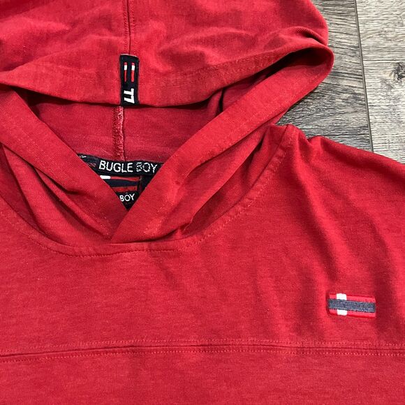 Vintage 90's Bugle Boy Red and Blue Hoodie Shirt - Men's Size Large - Picture 3 of 8